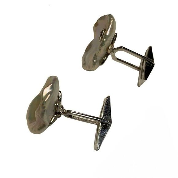 Diamond Fresh Water Pearl Cufflinks 14k Gold 0.45 TCW Designer Certified $2,490 - Picture 12 of 14
